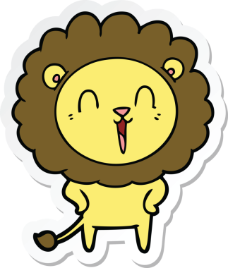 Bir insan tarafından çizilmiş gülen aslanın çıkartması.