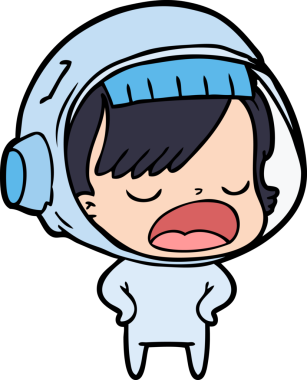 Karikatür astronot kadın bir insan tarafından çizilmiş.