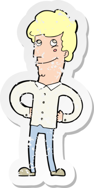 Bir insan tarafından çizilmiş mutlu bir adamın karikatür yapıştırması.