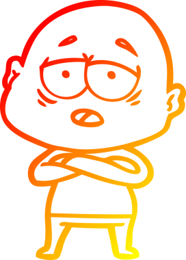 Bir insan tarafından çizilmiş, yorgun, kel bir adamın sıcak çizgi çizimi.