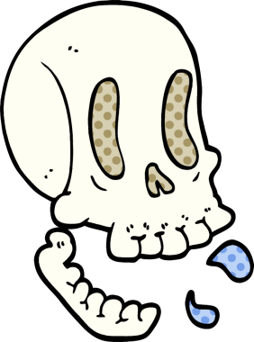 Bir insan tarafından çizilmiş komik karikatür kafatası.