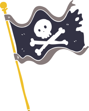 Bir insan tarafından çizilmiş düz renkli karikatür korsan bayrağı