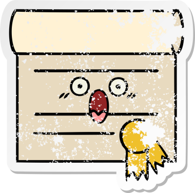 Bir insan tarafından çizilmiş şirin bir karikatür sertifikasının sıkıntılı etiketi