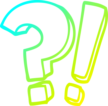 Bir insan tarafından çizilmiş bir çizgi film soru işareti ve ünlem işareti.