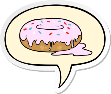 Bir insan tarafından çizilmiş konuşma balonu çıkartmalı çizgi film çöreği.