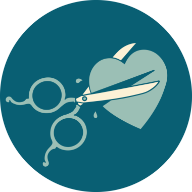 Bir insan tarafından çizilmiş bir kalbi kesen makasın ikonik dövme görüntüsü