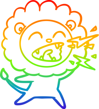 Gökkuşağı gradyan çizgi çizimi Bir insan tarafından çizilmiş kükreyen bir aslan