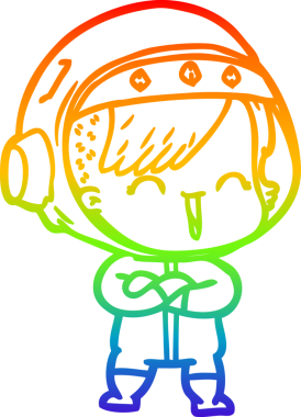 Gökkuşağı gradyan çizgi çizimi Bir insan tarafından çizilmiş gülen astronot kız