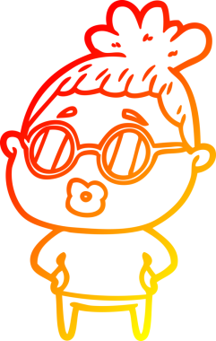 Bir insan tarafından çizilmiş gözlük takan bir kütüphaneci kadının sıcak çizgi çizimi.