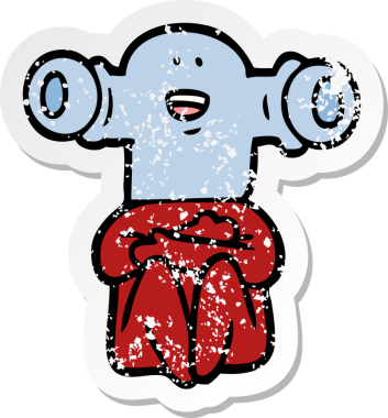 Bir insan tarafından çizilmiş dost canlısı çizgi film uzaylısının sıkıntılı çıkartması.