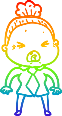 Bir insan tarafından çizilmiş kızgın yaşlı bir kadının çizimi.