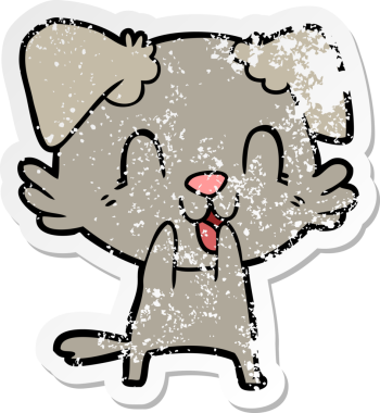 Bir insan tarafından çizilmiş, gülen bir köpeğin sıkıntılı çıkartması.