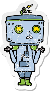 Bir insan tarafından çizilmiş karikatür robotunun sıkıntılı çıkartması.