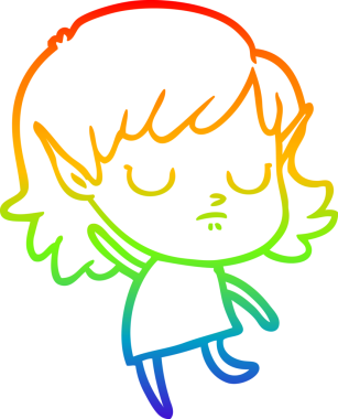 Gökkuşağı gradyan çizgi çizimi bir insan tarafından çizilmiş bir elf kızı