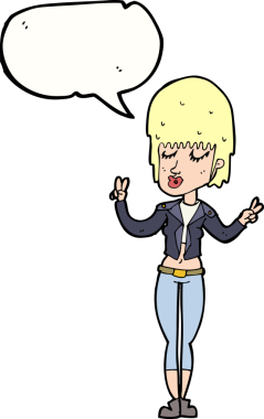 Bir insan tarafından çizilmiş konuşma balonu olan havalı bir kız.