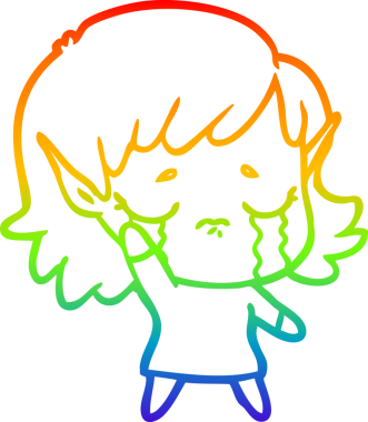 Gökkuşağı gradyan çizgi çizimi Bir insan tarafından çizilmiş ağlayan elf kızı