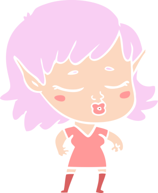 Bir insan tarafından çizilmiş düz renkli bir elf kızı.