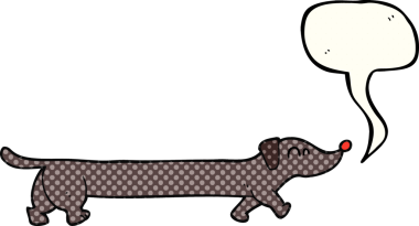 Bir insan tarafından çizilmiş serbest çizilmiş çizgi roman konuşma balonu dachshund