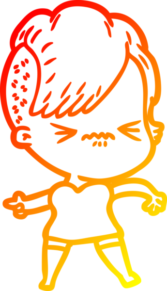 Bir insan tarafından çizilmiş, kızgın bir hipster kızın çizgi çizimi.