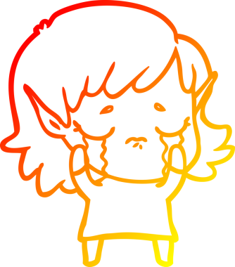 Bir insan tarafından çizilmiş, ağlayan bir elf kızı çizimi.