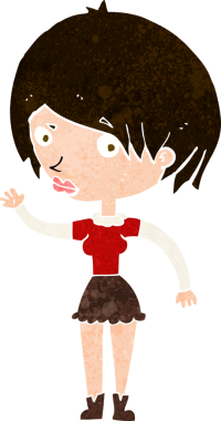 Bir insan tarafından çizilmiş, el sallayan bir kadın.