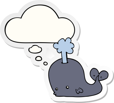 Düşünce baloncuğu insan tarafından çizilmiş bir çıkartma olan çizgi film balinası.