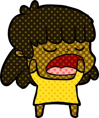 Çizgi filmdeki kadın bir insan tarafından yüksek sesle çizilmiş.