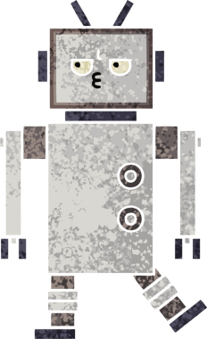 Bir insan tarafından çizilmiş bir robotun retro çizim tarzı karikatürü