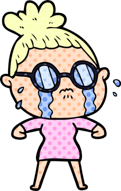 Bir insan tarafından çizilmiş gözlüklü, ağlayan bir kadın.