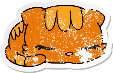 Kederli çıkartma çizimi, kawaii sevimli uyuyan kedi bir insan tarafından çizilmiş.