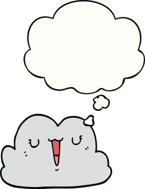 Bir insan tarafından çizilmiş düşünce baloncuklu şirin çizgi film bulutu.