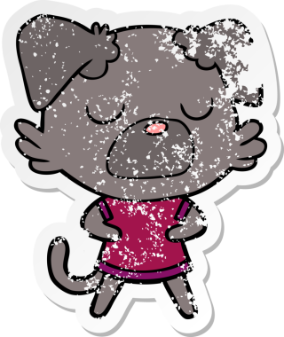 Bir insan tarafından çizilmiş bir karikatür köpeğinin sıkıntılı çıkartması.