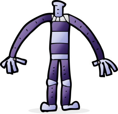 karikatür robot vücudu (bir insan tarafından çizilmiş ve eşleştirilmiş karikatür veya fotoğraf kafası)