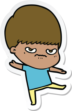 Bir insan tarafından çizilmiş kızgın bir çizgi film çocuğunun çıkartması.