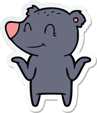 Bir insan tarafından çizilmiş gülümseyen ayının omuzlarını silkeleyen çıkartması.