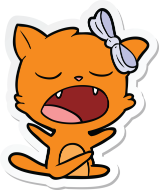 Bir insan tarafından çizilmiş esneyen bir kedinin çıkartması.