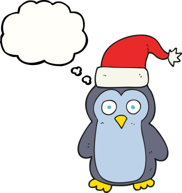 Bir insan tarafından çizilmiş serbest çizim balon karikatür noel pengueni.