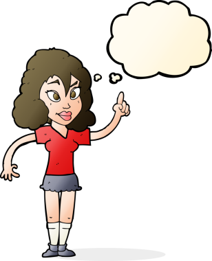 Bir insan tarafından çizilmiş düşünce baloncuğu olan güzel bir kadın.