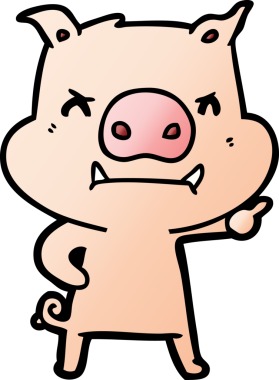 Bir insan tarafından çizilmiş kızgın çizgi film domuzu.