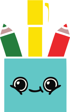 Bir insan tarafından çizilmiş bir kalem tenceresinin düz renkli retro karikatürü