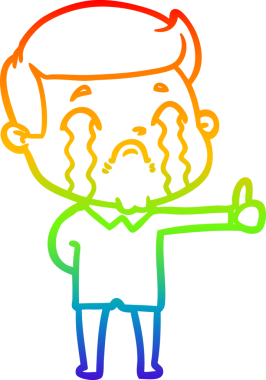 Gökkuşağı gradyan çizimi bir insan tarafından çizilmiş ağlayan bir karikatür adamı çiziyor.