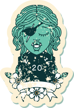 Retro Dövme Biçimi Bir insan tarafından çizilmiş 20 zarlı yarı ork düzenbaz karakter