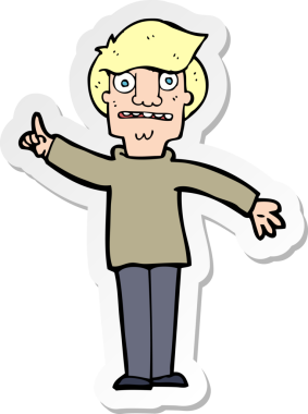 Bir insan tarafından çizilmiş soru soran bir karikatürcünün çıkartması.