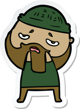 Bir insan tarafından çizilmiş sakallı endişeli bir karikatür çıkartması.