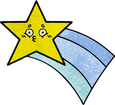 Bir insan tarafından çizilmiş kayan gökkuşağı yıldızının grunge desenli retro çizimi