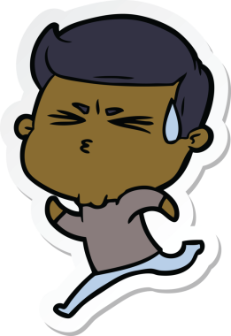 Bir insan tarafından çizilmiş terleyen bir karikatür adamın çıkartması.