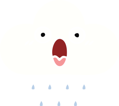 Bir insan tarafından çizilmiş bir yağmur bulutunun düz renkli retro karikatürü