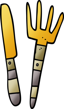 Bir insan tarafından çizilmiş karikatür bıçağı ve çatal.