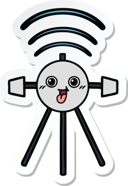 Bir insan tarafından çizilmiş şirin bir çizgi film uydusunun çıkartması.