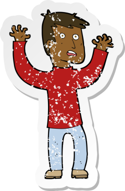 Bir insanın çizdiği korku dolu bir karikatürün gerilimli çıkartması.